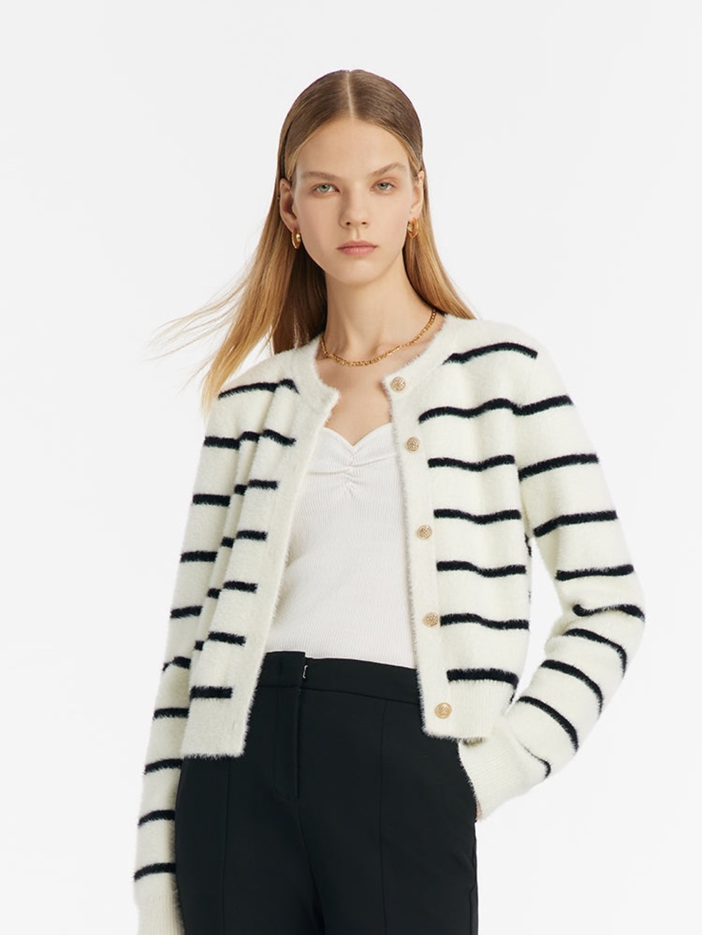 Goelia NWT Eco-Friendly Mink Knitted Striped Women Cardigan | M